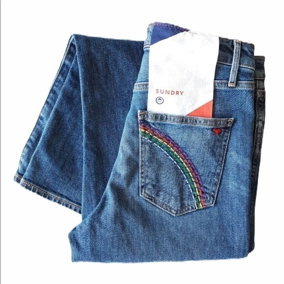 Sundry Rainbow Patch Relaxed Straight Leg Jeans - Picture 4 of 6